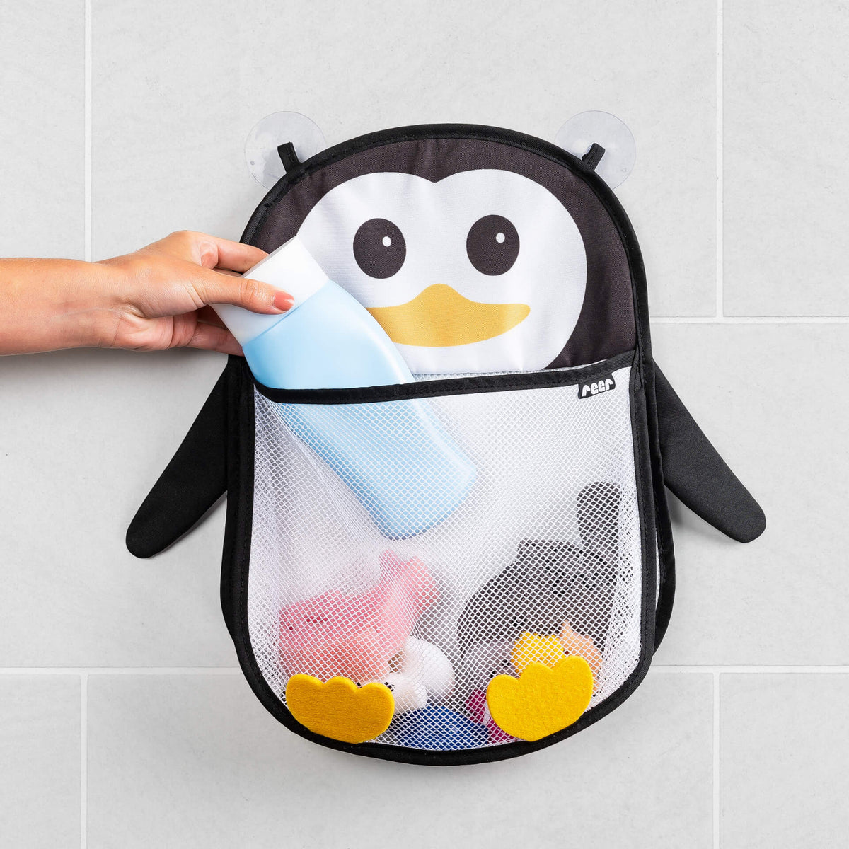 REER MyHappyPingu siatka organizer do kąpieli na przyssawki PINGWIN – czarno-biały szerokość 26,5 cm, długość 35,5 cm…