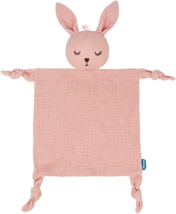 AMARI doudou en coton + bavoir + anneau de dentition en bois LAPIN 22 x 22 cm