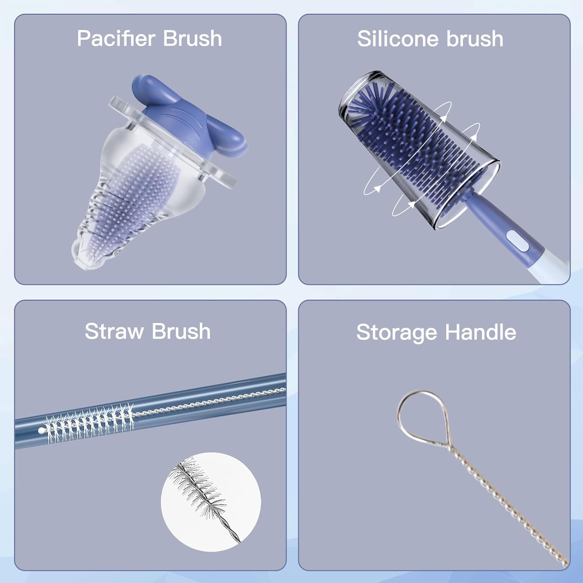 ABIRDON 3-en-1 brosses en silicone pour nettoyer les biberons, tétines et pailles 28cm