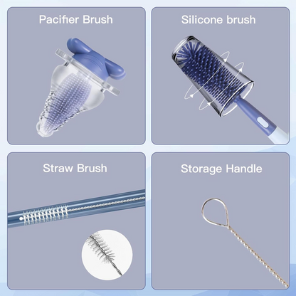 ABIRDON 3-en-1 brosses en silicone pour nettoyer les biberons, tétines et pailles 28cm
