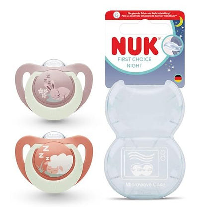 NUK First Choice Night smoczki uspokajające 6-18 mies. w etui, ortodontyczny smoczek nocny