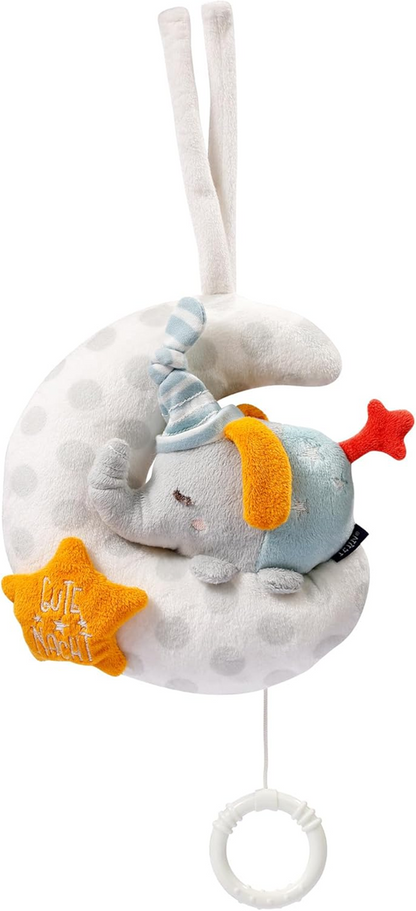 FEHN suspension lumineuse avec boîte à musique pour poussette et lit bébé ÉLÉPHANT SUR LA LUNE