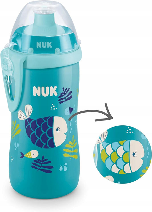 NUK Junior Cup BUTELKA 18 m+ ustnik push-pull 300 ml EFEKT KAMELEONA, niebieska butelka dla dzieci