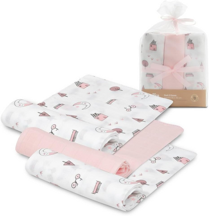 INTERBABY langes en mousseline x3 bambou coton 55x70cm