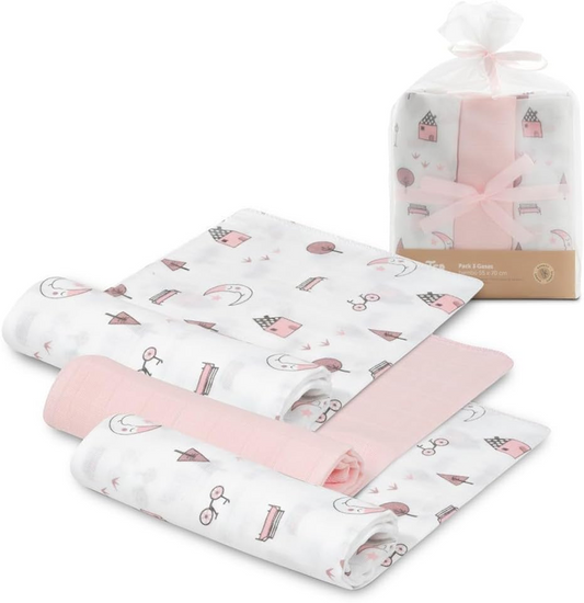 INTERBABY langes en mousseline x3 bambou coton 55x70cm