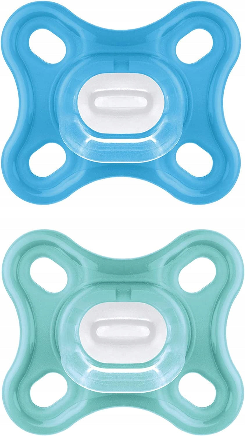 MAM COMFORT smoczek wcześniak noworodek x2 0msc+ silikonowy w kolorze niebieskim i miętowym