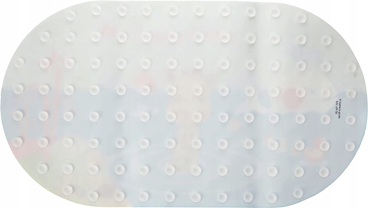 SOPHIE LA GIRAFE mata antypoślizgowa do kąpieli 39 x 69 cm, niebieska mata do wanny dla dzieci 8 m+