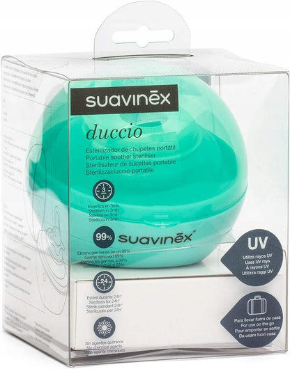 SUAVINEX Duccio STERYLIZATOR smoczków UV 9 cm zielony, przenośny sterylizator do smoczków USB