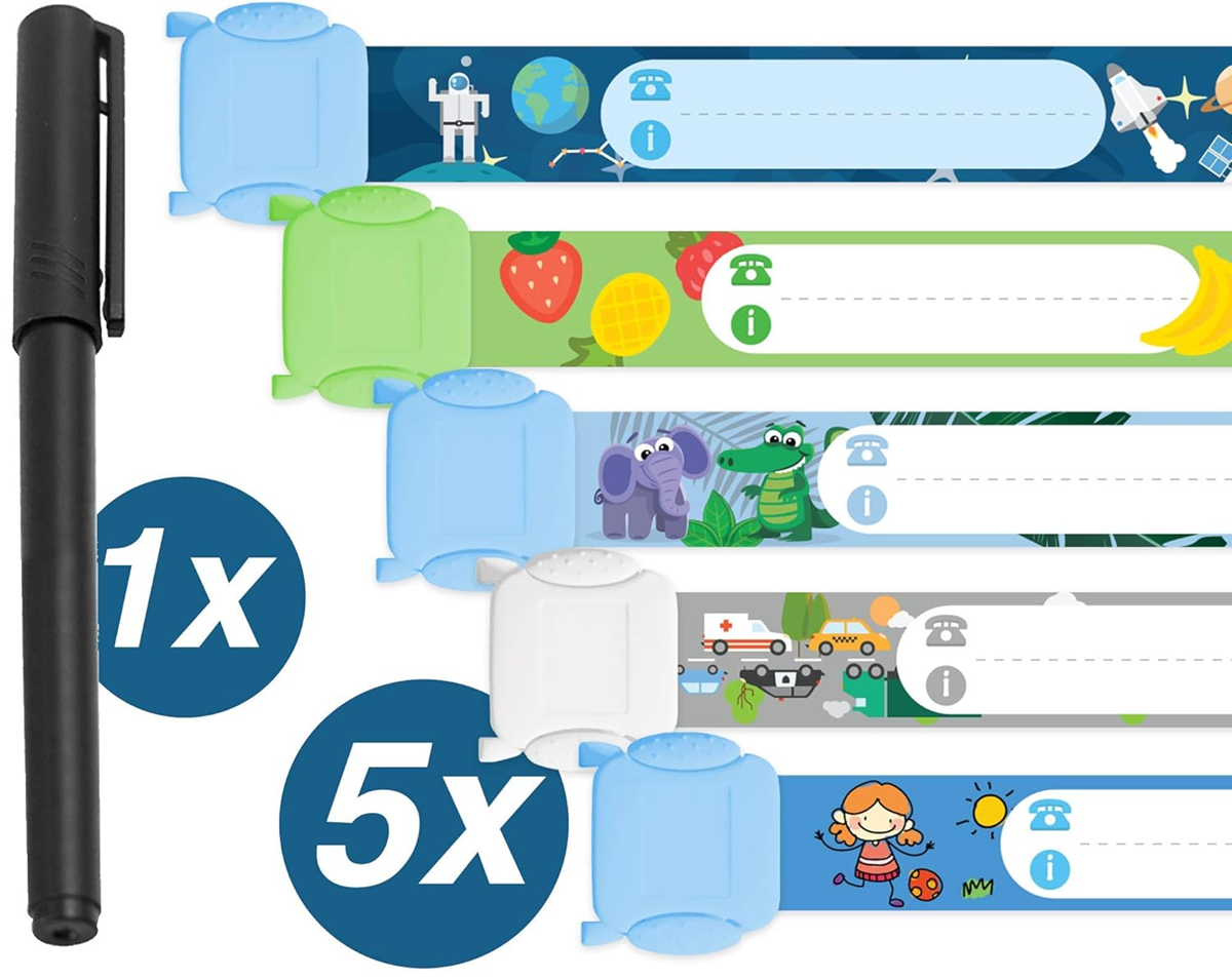 TAMPEN bracelets SOS étanches pour enfants 5 pièces + feutre