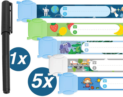 TAMPEN bracelets SOS étanches pour enfants 5 pièces + feutre