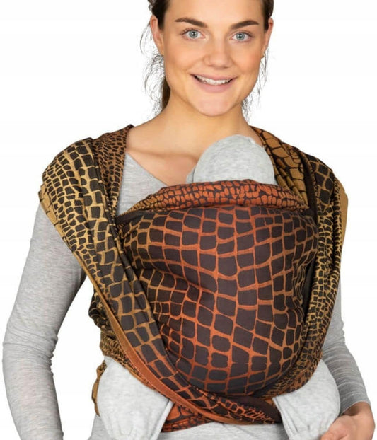 HOPPEDIZ chusta tkana do noszenia dziecka 4,6 x 0,7 w ciepłym brązowym wzorze, do noszenia od urodzenia