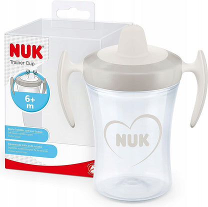 NUK Trainer Cupdrip cupAge 6 m +colour grey with heart motifcapacity 230 mlMaterial polypropylene