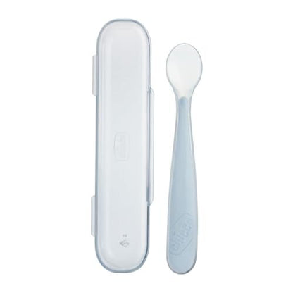 Cuchara de silicona Chicco para alimentar con estuche, 6m+, SIN BPA