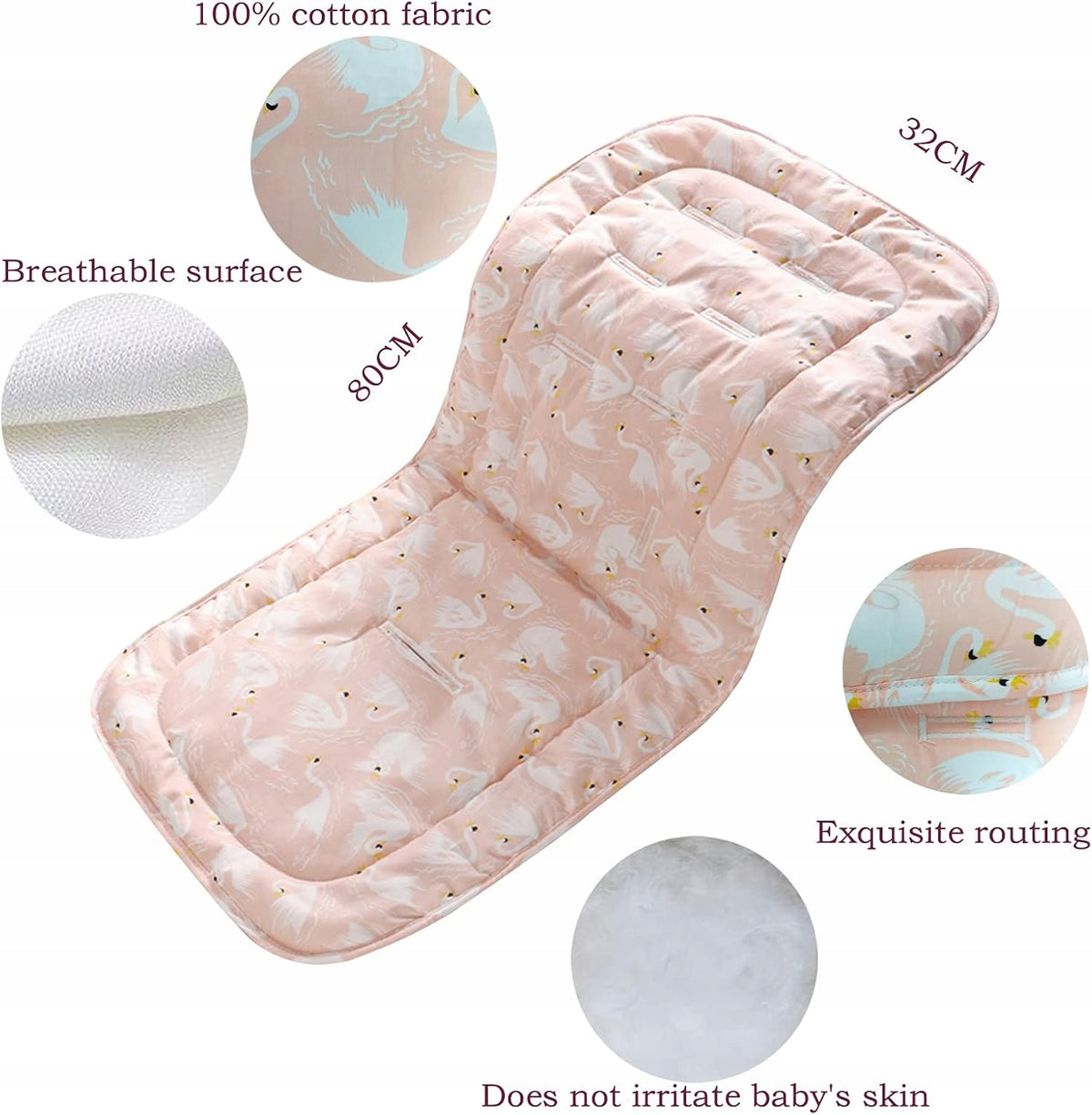 MIRACLE BABY uniwersalna wkładka do wózków spacerowych, różowa, 100% bawełna, oddychająca, 80x32 cm