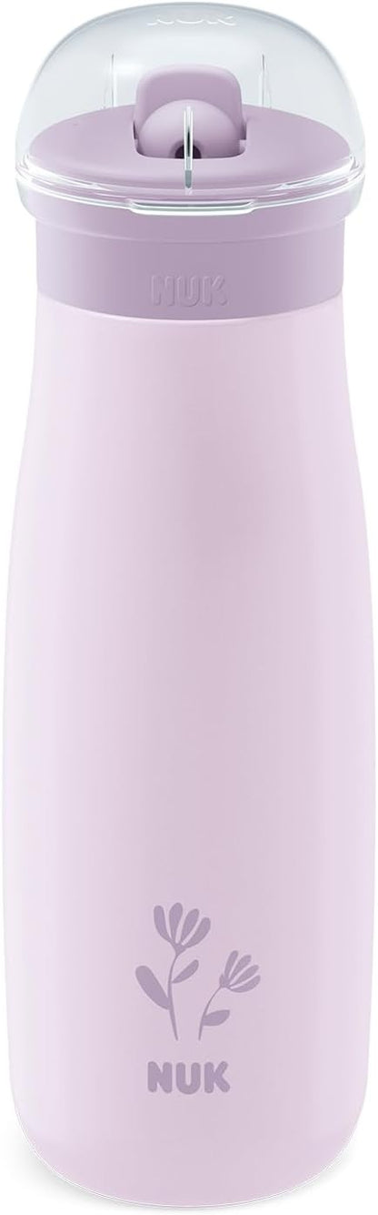 NUK Mini-Me Flip stalowa butelka ze słomką i ustnikiem 500 ml 12 m+ lilac, odporna na rozlewanie