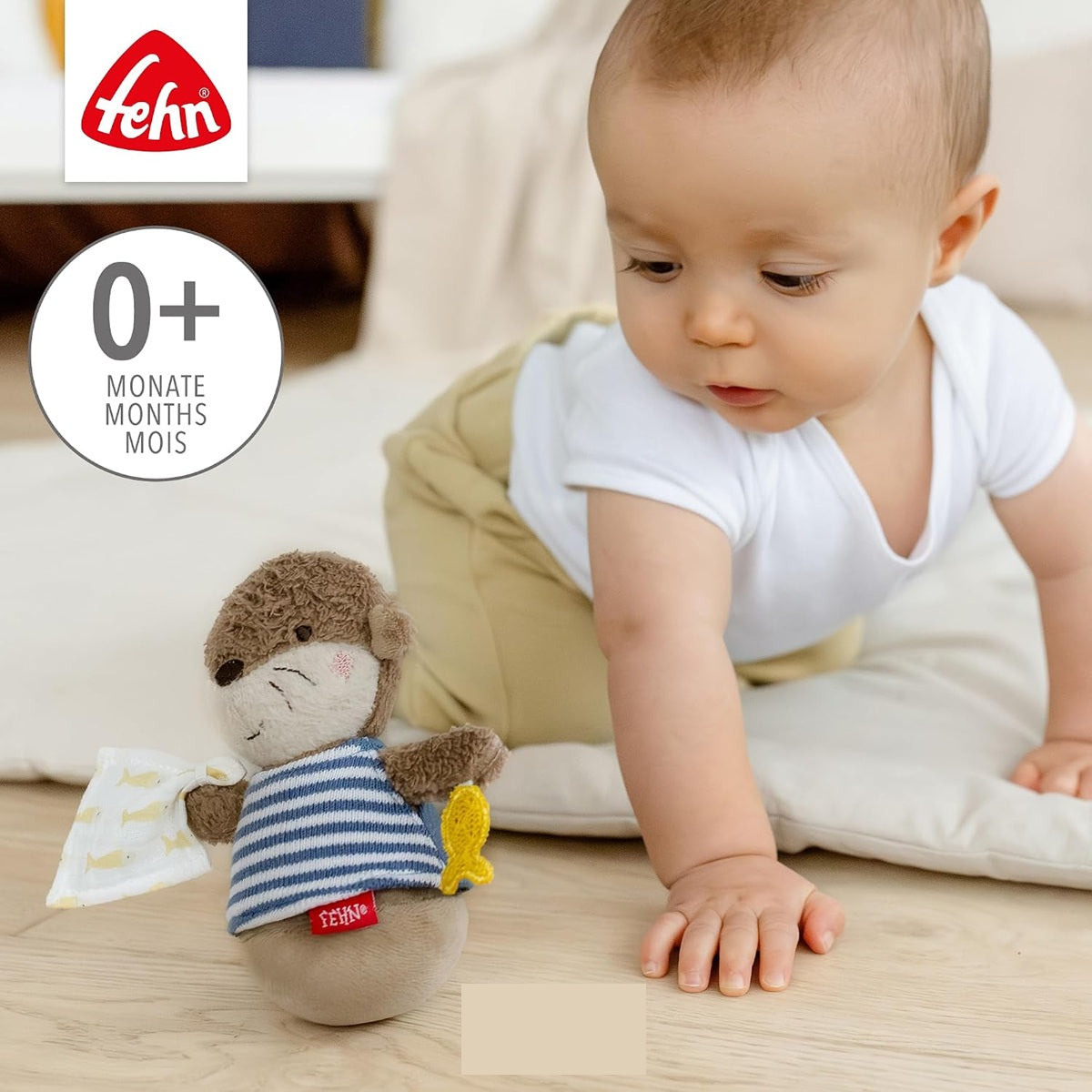 FEHN wańka wstańka WYDRA nieprzewracająca się zabawka z grzechotką 15 cm dla niemowląt 0+