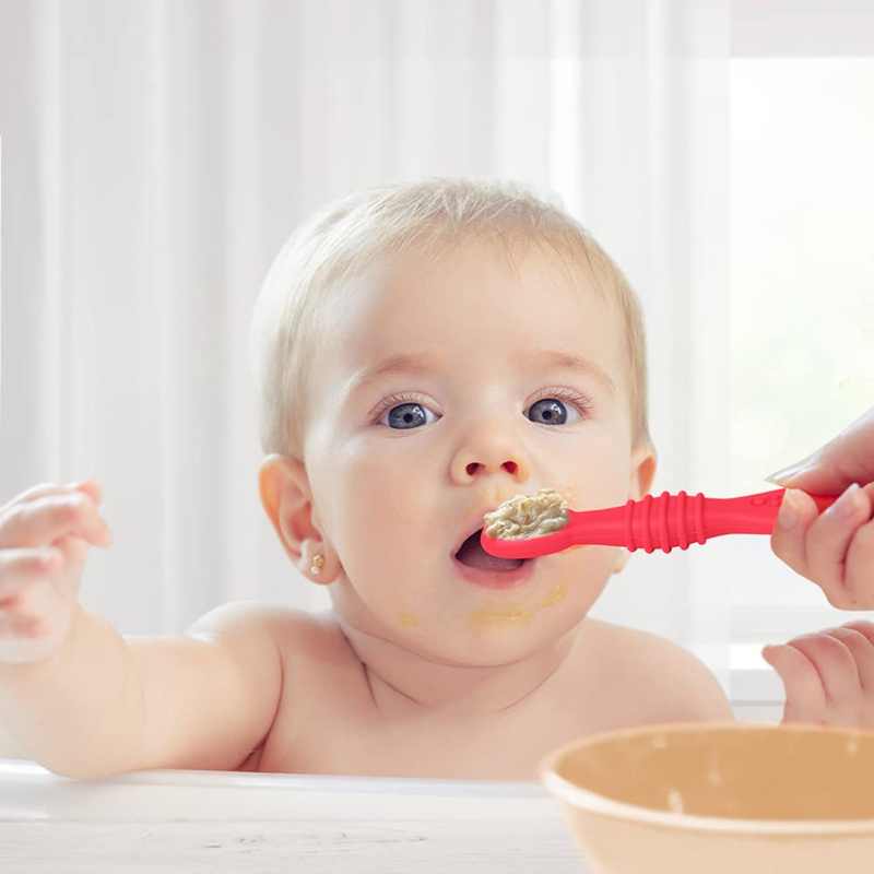 VICLOON Sticky Spoon cuillère en silicone 2,5 x 10 cm 4 m+ rouge