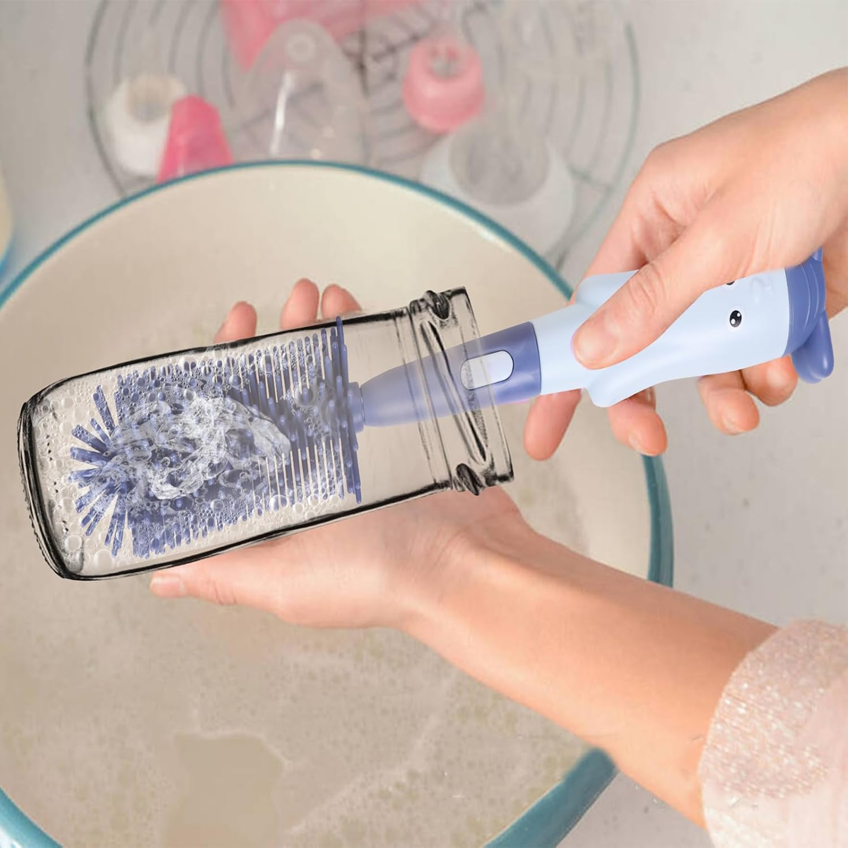 ABIRDON 3-en-1 brosses en silicone pour nettoyer les biberons, tétines et pailles 28cm