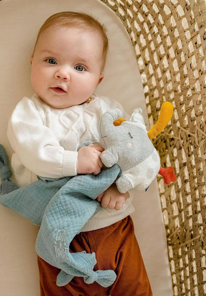 FEHN peluche con soporte para chupete ELEFANTE 42 cm