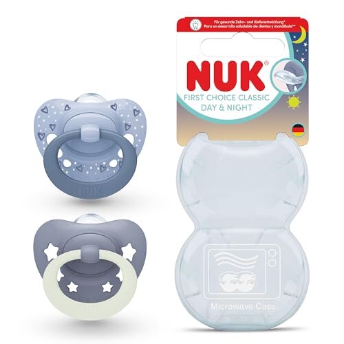 NUK First Choice Classic Day & Night smoczki 0-6m niebieskie 2 szt. – nowy – zdjęcie 3