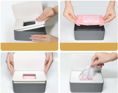 BOÎTE pour lingettes humides avec joint d’étanchéité et couvercle 10,1 x 21 cm