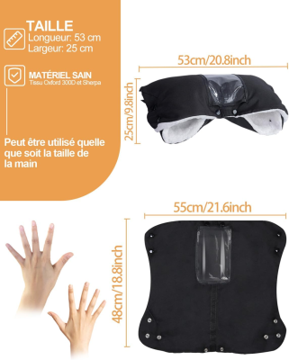 Moufles pour poussettes avec polaire et étui pour téléphone imperméable