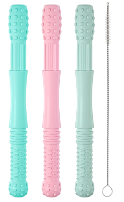 HOPTON anneau de dentition en silicone massant 3 pièces + brosse de nettoyage 16,8 cm
