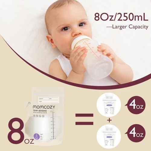 MOMCOZY Sacs de Conservation du Lait Maternel 120pcs 250ml INDICATEUR