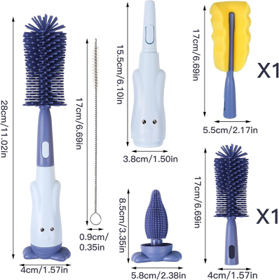ABIRDON 3-en-1 brosses en silicone pour nettoyer les biberons, tétines et pailles 28cm