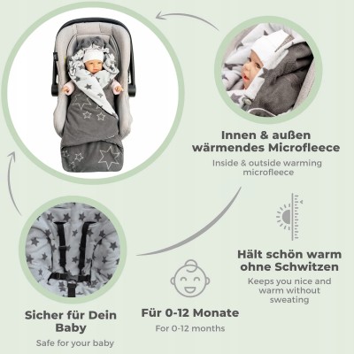 LILLY&BEN couverture emmaillotage polaire pour siège auto et poussette avec ouvertures pour ceintures